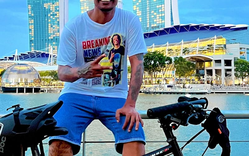 Ajit with bike at Marina Bay Sands Singapore